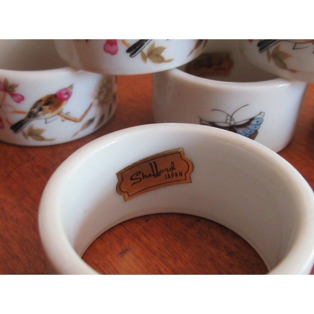 12x Shafford Chinese Garden Napkin Rings Fine China Bird Flower Butterfly Japan - Picture 9 of 11